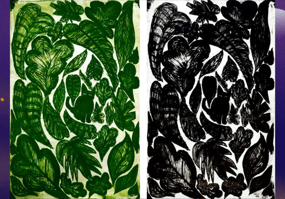 Green (left), black & white